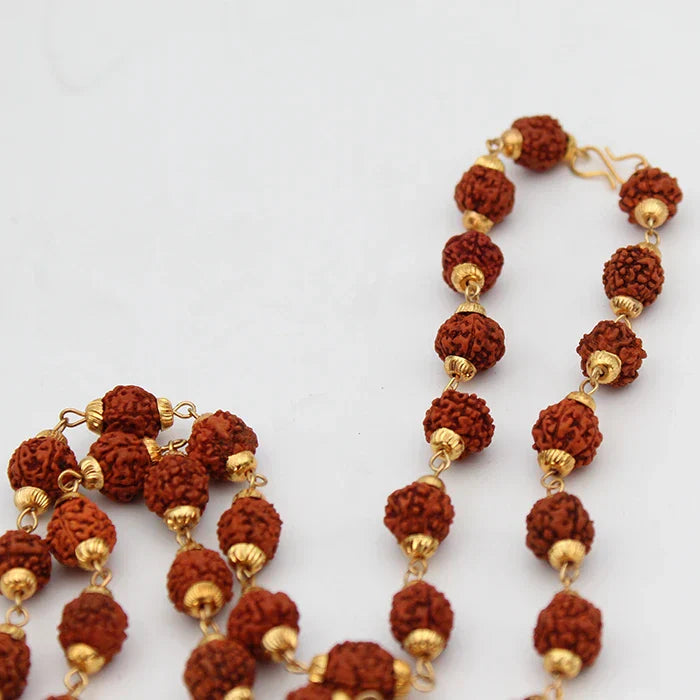 Colar Espiritual de Rudraksha com OM Trishul de Shiva: Atrai Sorte, Prosperidade e Proteção.